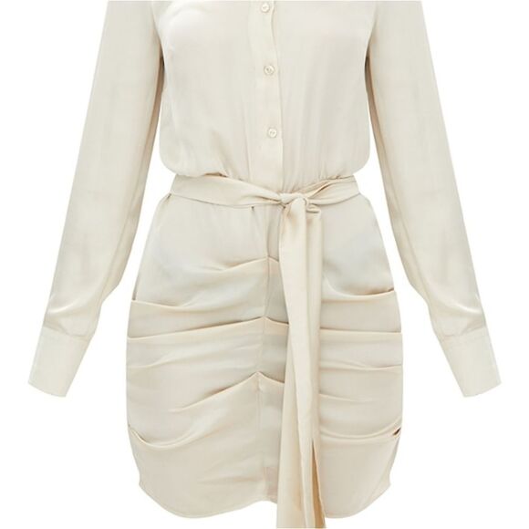PrettyLittleThing Champagne Satin Ruched Shirt Dress Size 4 in Champagne NWT - Picture 5 of 8
